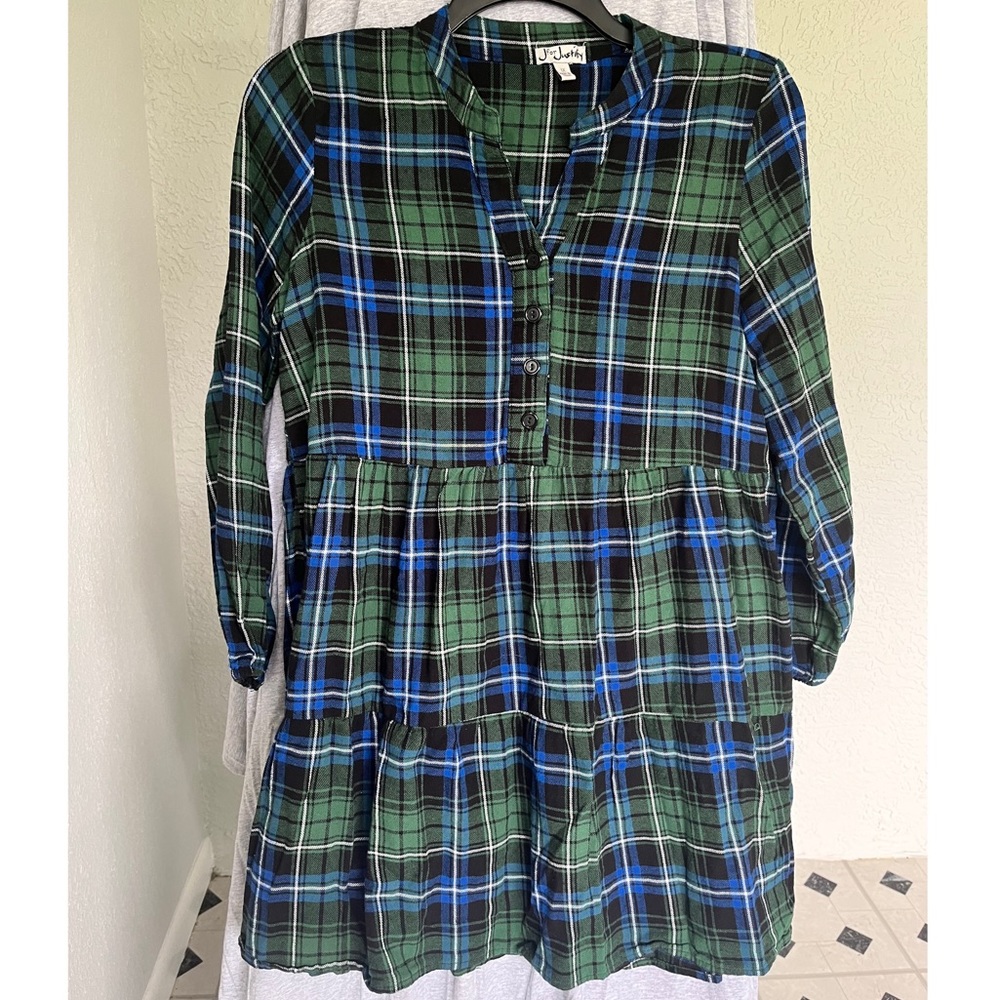J for Justify Blue/Green Plaid Dress 1X Juniors.